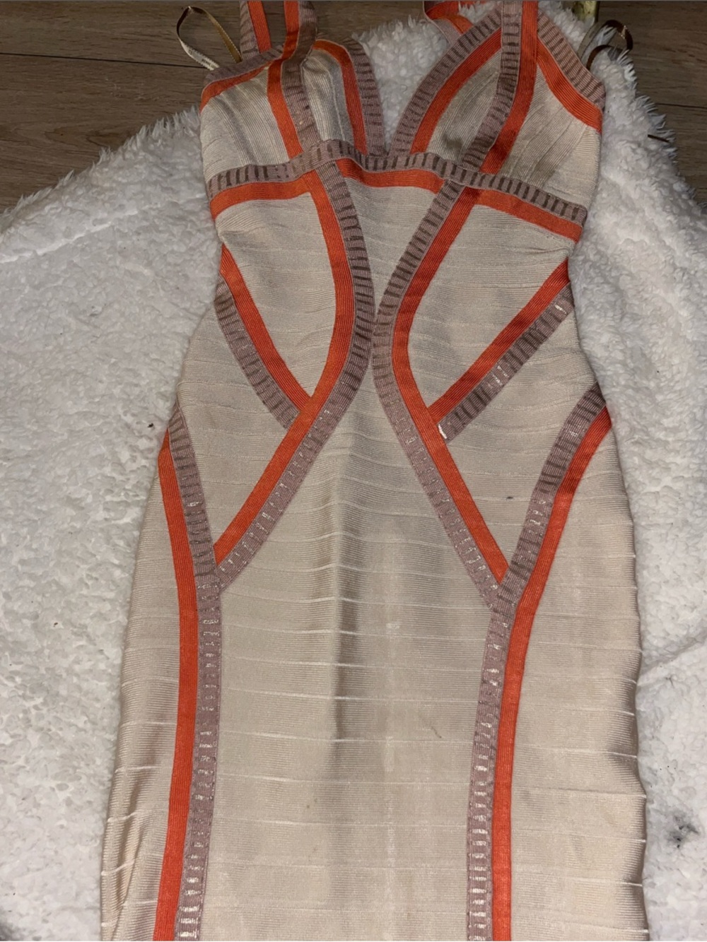 Beige Bodycon Dress with Orange Trim